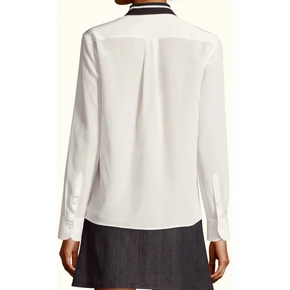 RAG & BONE • Nico Long Sleeve Tipped Silk Button-Down Shirt Blouse, S - Picture 2 of 16